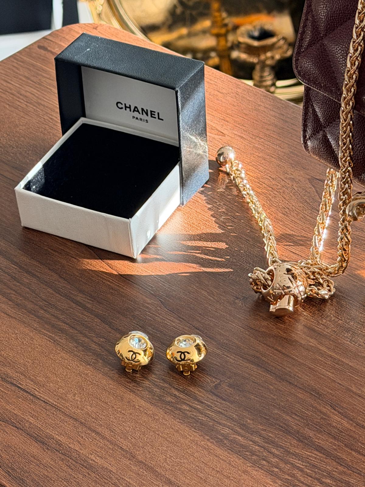 Chanel Coco Mark Gold Plated with Rhinestone Earrings
