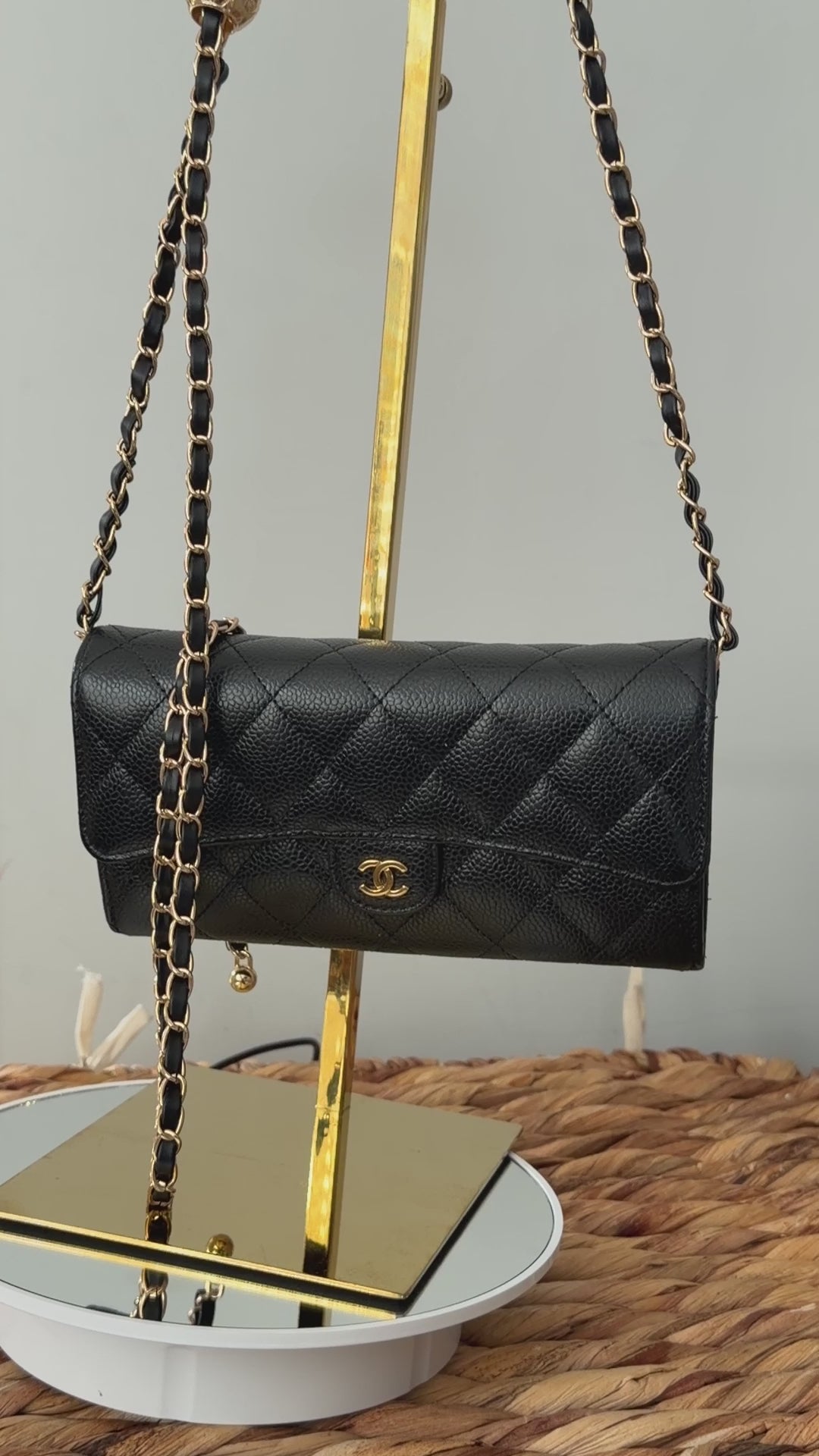 Chanel Long Wallet Matelasse Black Caviar Leather Gold Hardware