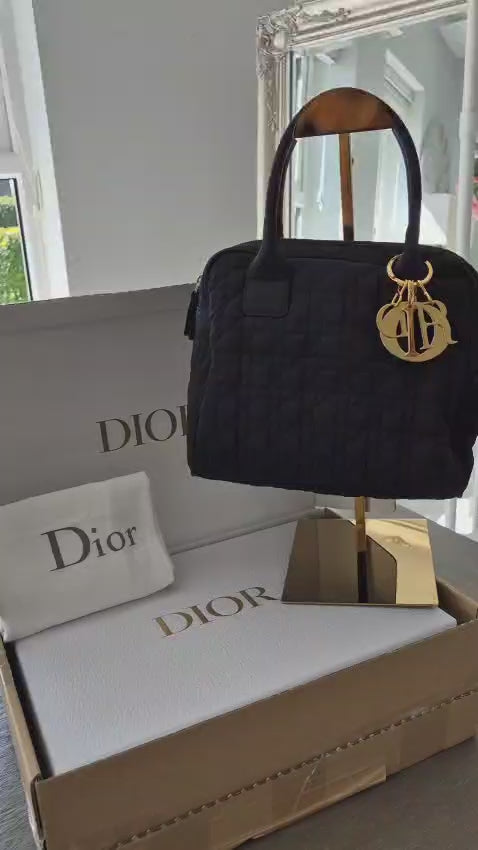 Christian Dior Mini Boston Bowling Bag Black Nylon Gold Hardware