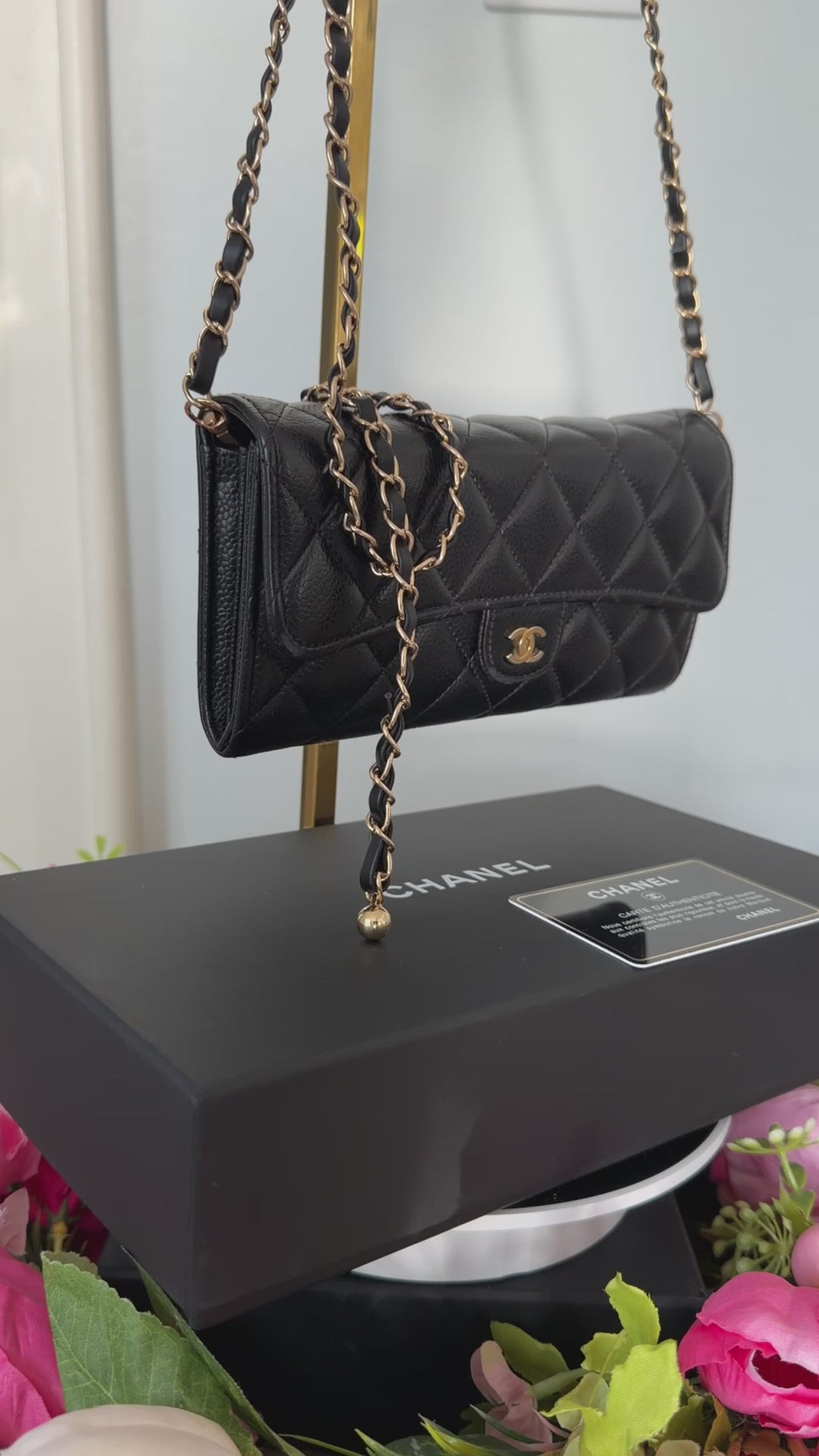 Chanel Long Wallet Black Caviar Leather Gold Hardware
