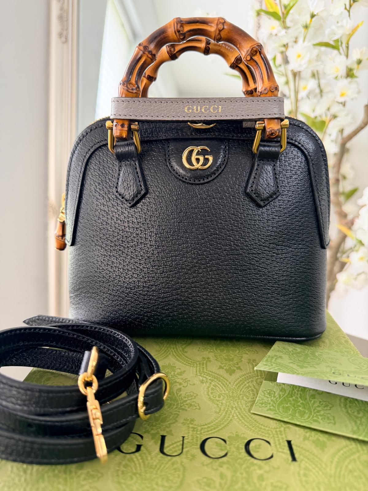 Gucci Diana Mini Bamboo Handbag Black Leather Gold Hardware