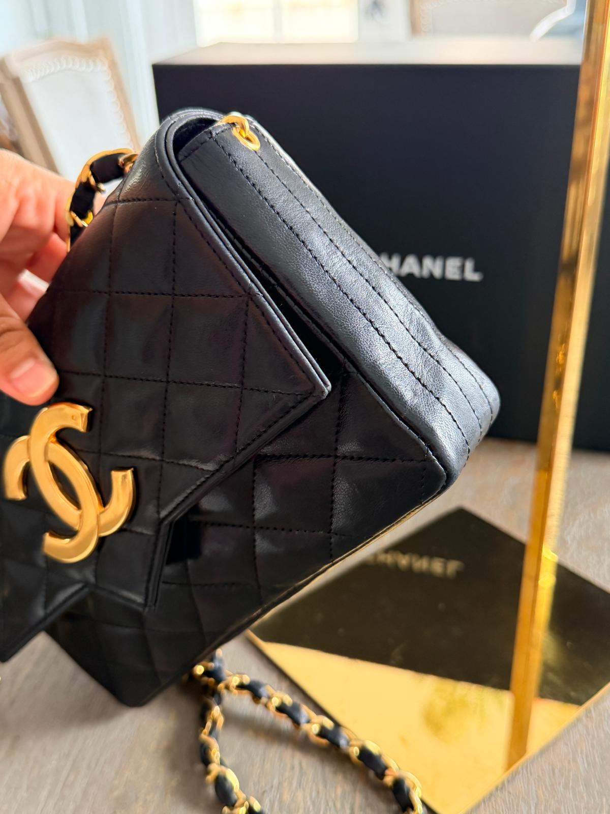 Chanel Vintage Matelasse Mini Shoulder Bag Black Lambskin Leather Single Flap 1986 - 1989
