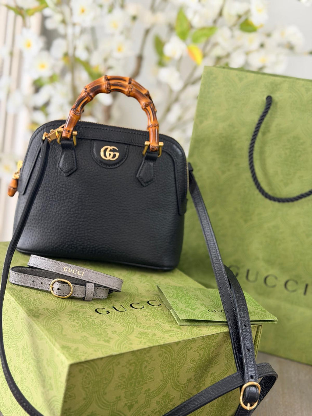 Gucci Diana Mini Bamboo Handbag Black Leather Gold Hardware