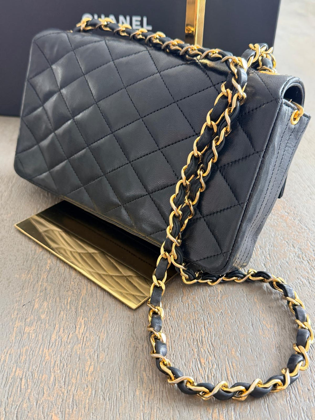 Chanel Vintage Matelasse Mini Shoulder Bag Black Lambskin Leather Single Flap 1986 - 1989
