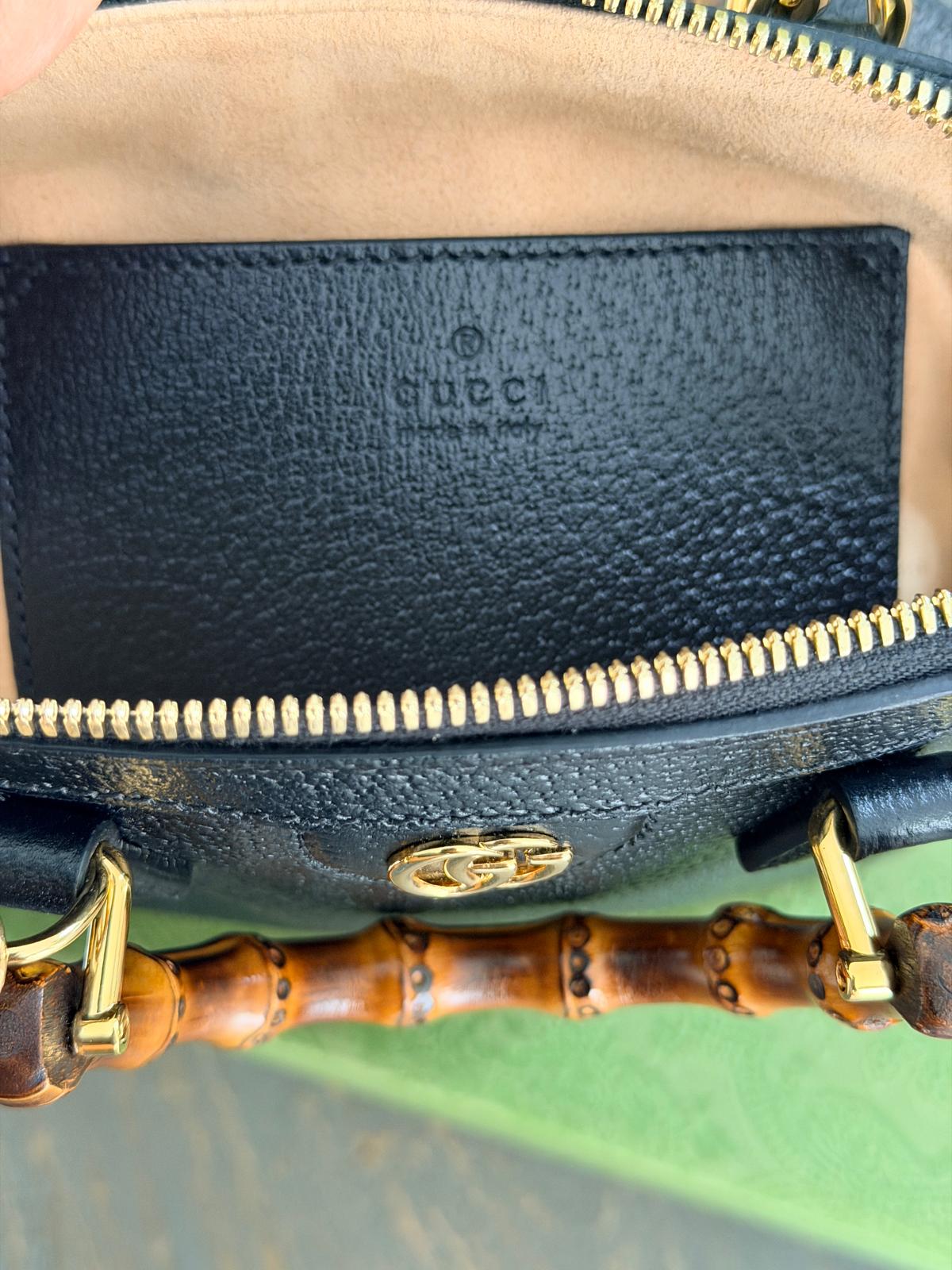 Gucci Diana Mini Bamboo Handbag Black Leather Gold Hardware