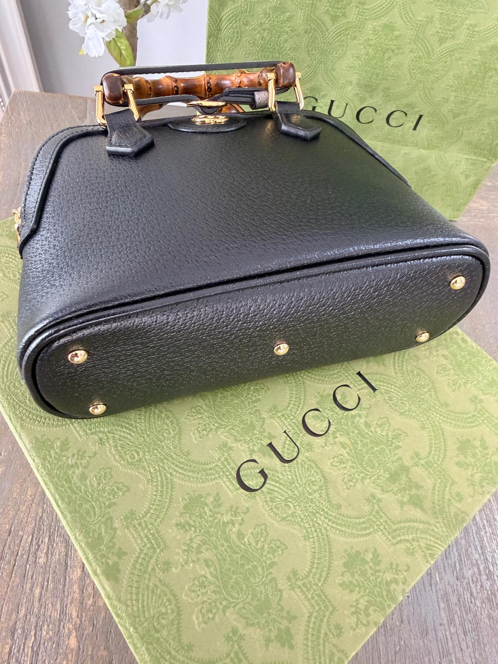 Gucci Diana Mini Bamboo Handbag Black Leather Gold Hardware