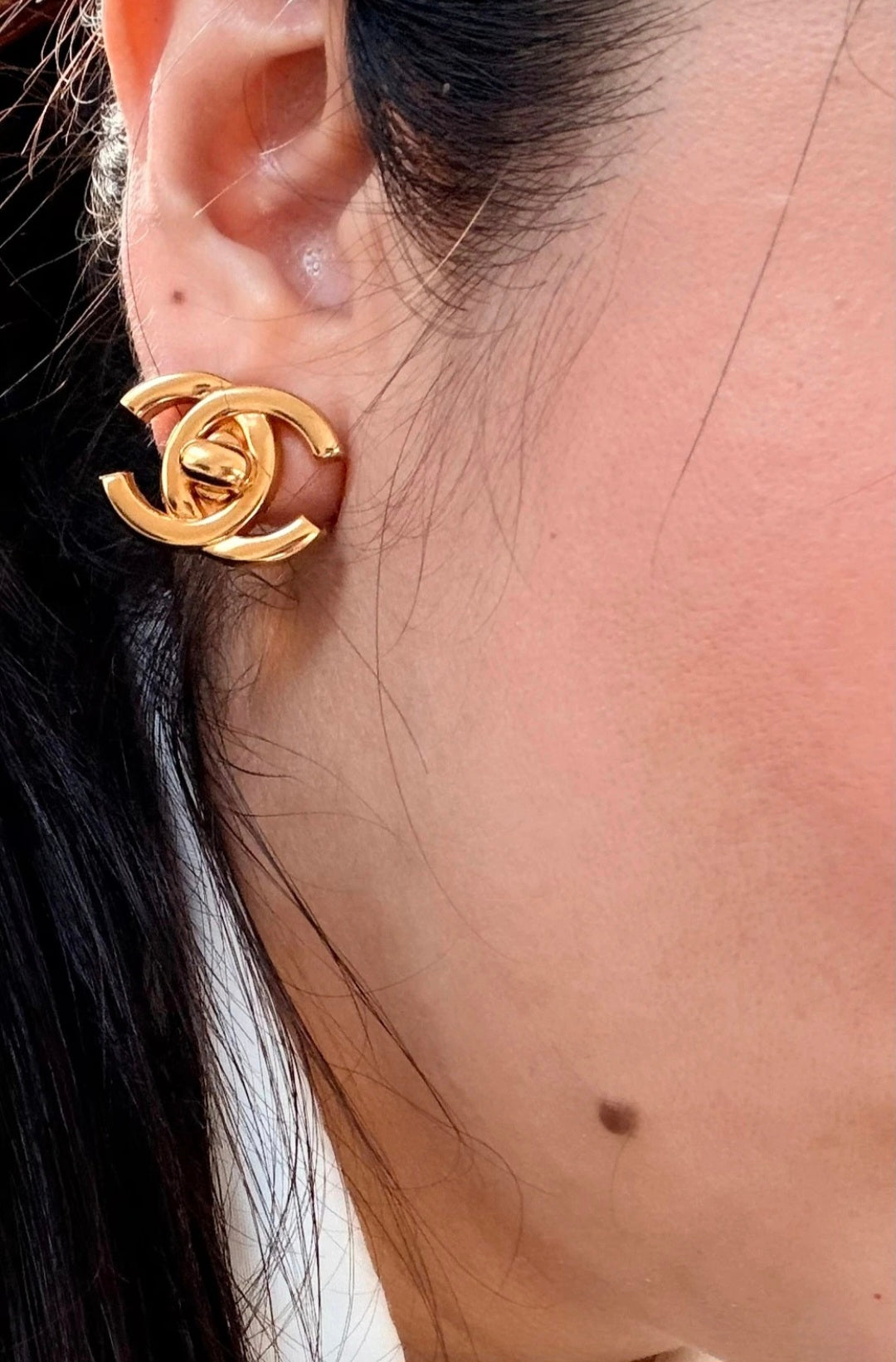 Chanel Turnlock CC Earrings 24k Gold Plated Clip On