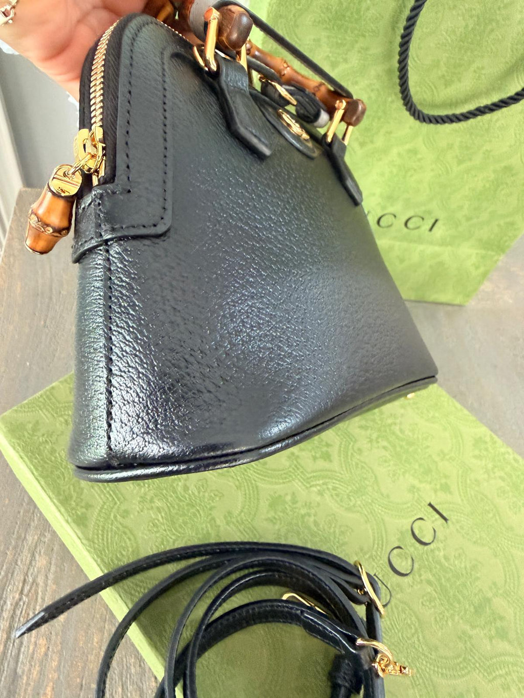 Gucci Diana Mini Bamboo Handbag Black Leather Gold Hardware
