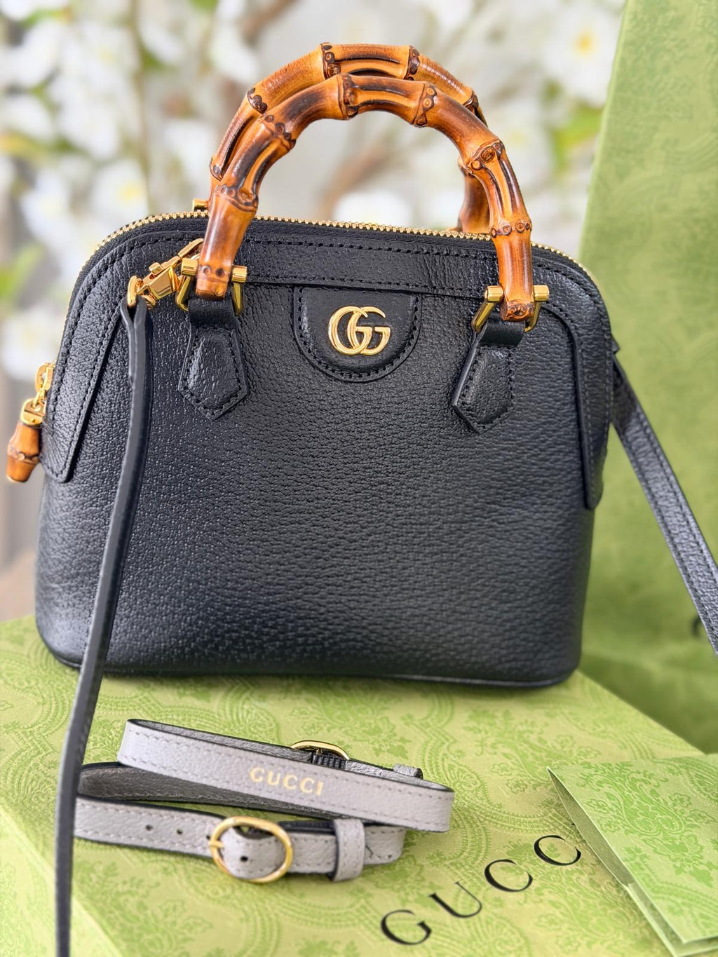 Gucci Diana Mini Bamboo Handbag Black Leather Gold Hardware