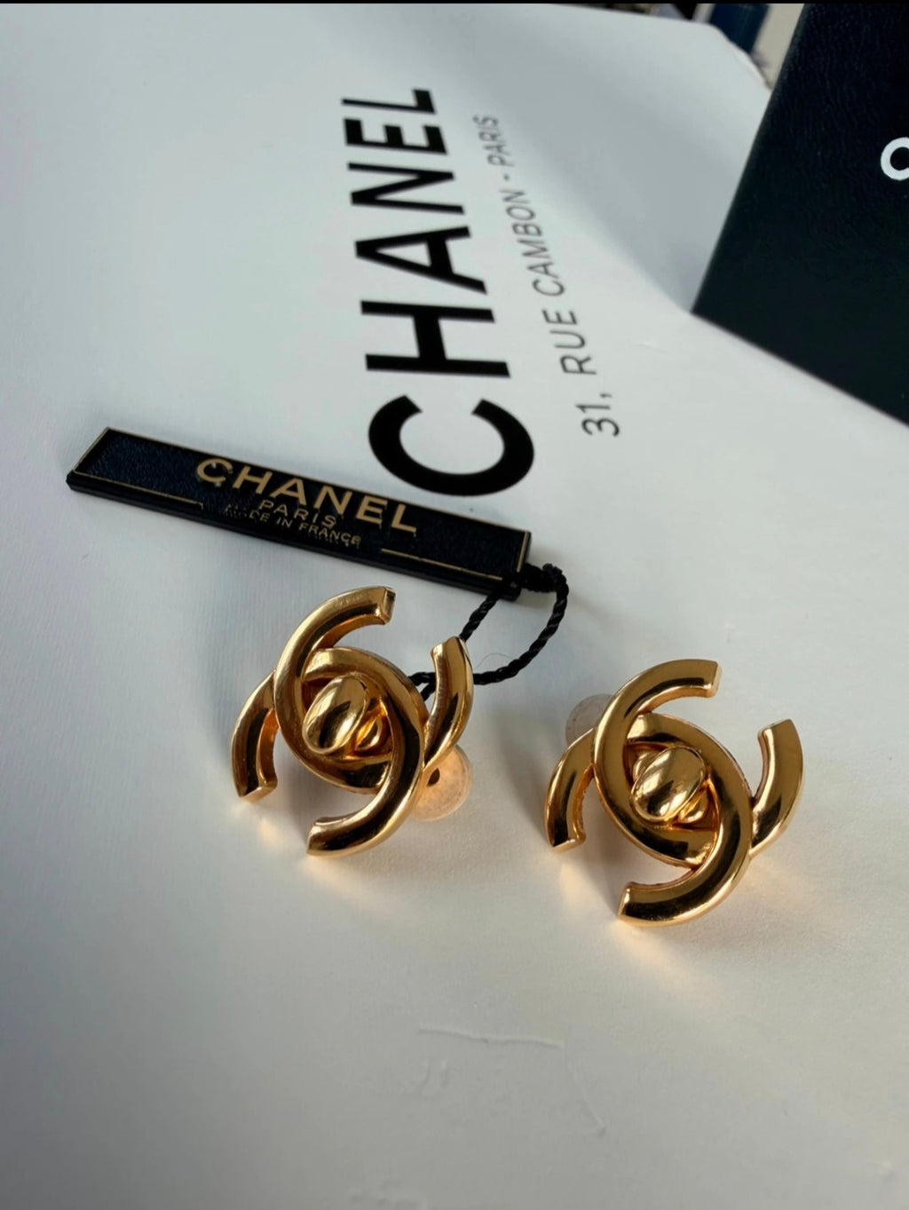 Chanel Turnlock CC Earrings 24k Gold Plated Clip On