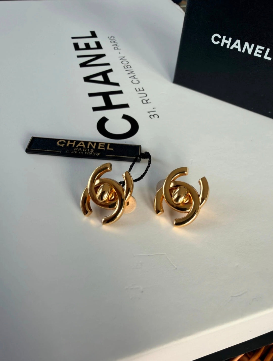 Chanel Turnlock CC Earrings 24k Gold Plated Clip On