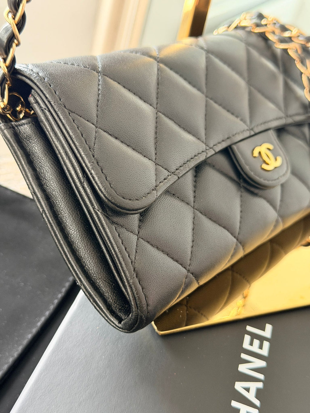 Chanel Matelassé Wallet Black Lambskin Gold Hardware (2022–2024)