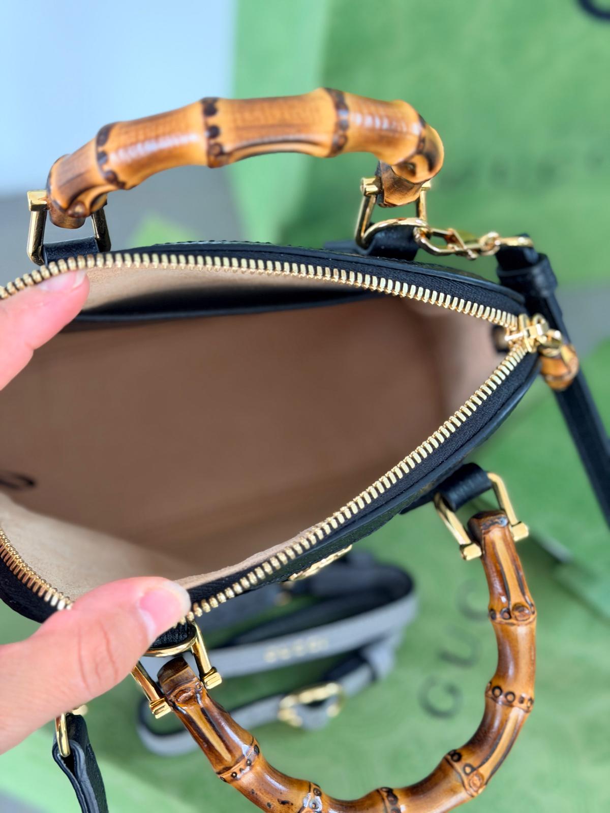 Gucci Diana Mini Bamboo Handbag Black Leather Gold Hardware