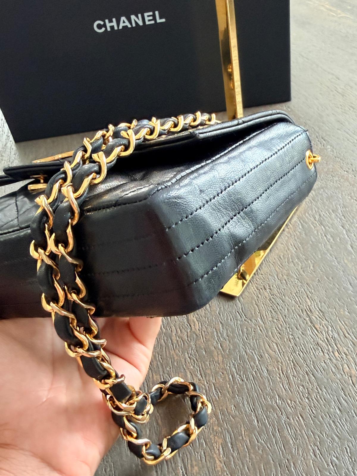 Chanel Vintage Matelasse Mini Shoulder Bag Black Lambskin Leather Single Flap 1986 - 1989