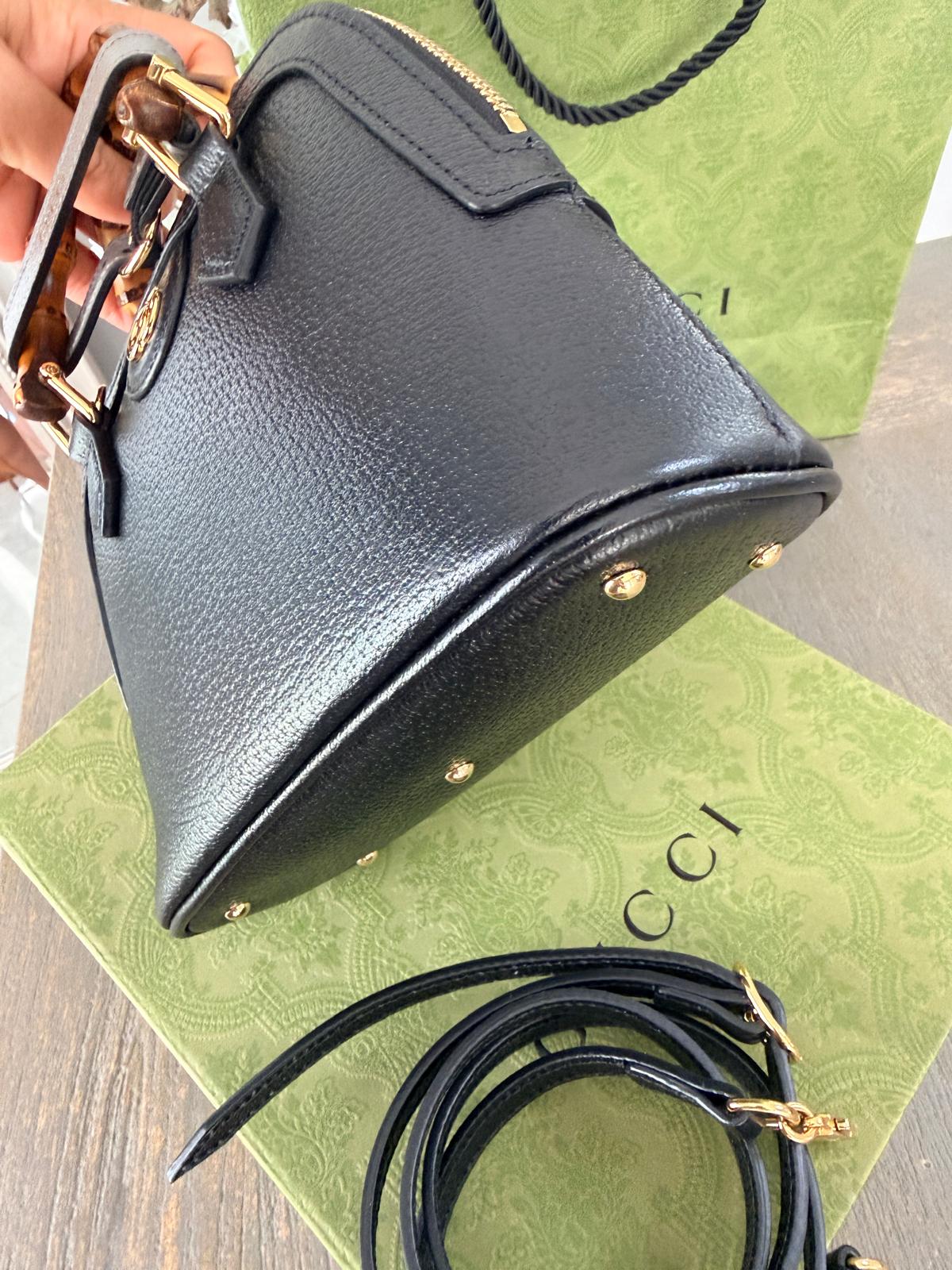 Gucci Diana Mini Bamboo Handbag Black Leather Gold Hardware