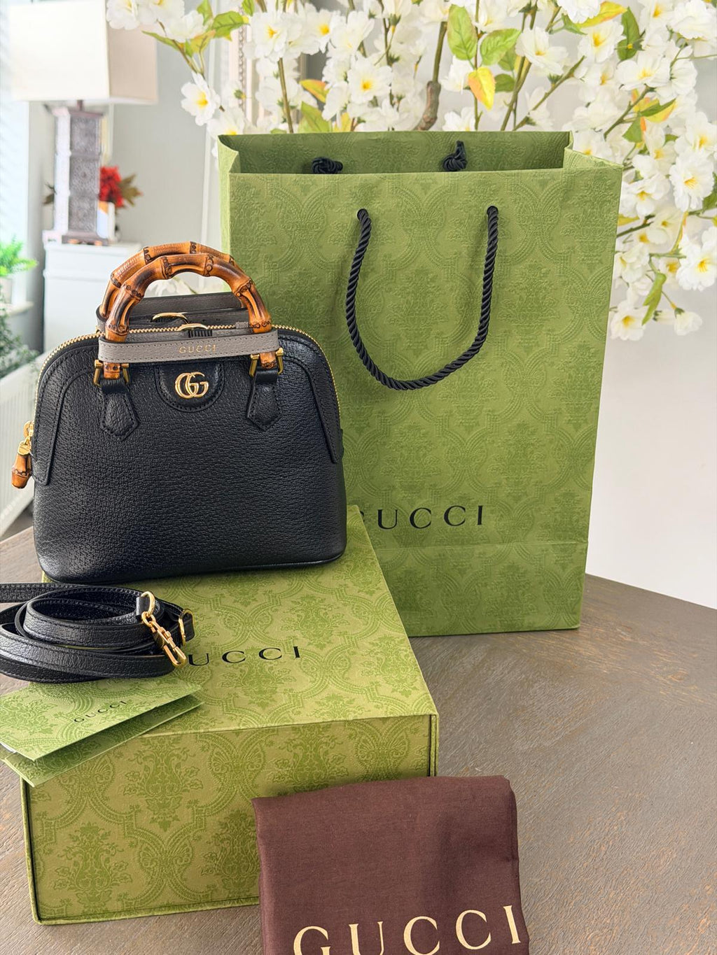 Gucci Diana Mini Bamboo Handbag Black Leather Gold Hardware