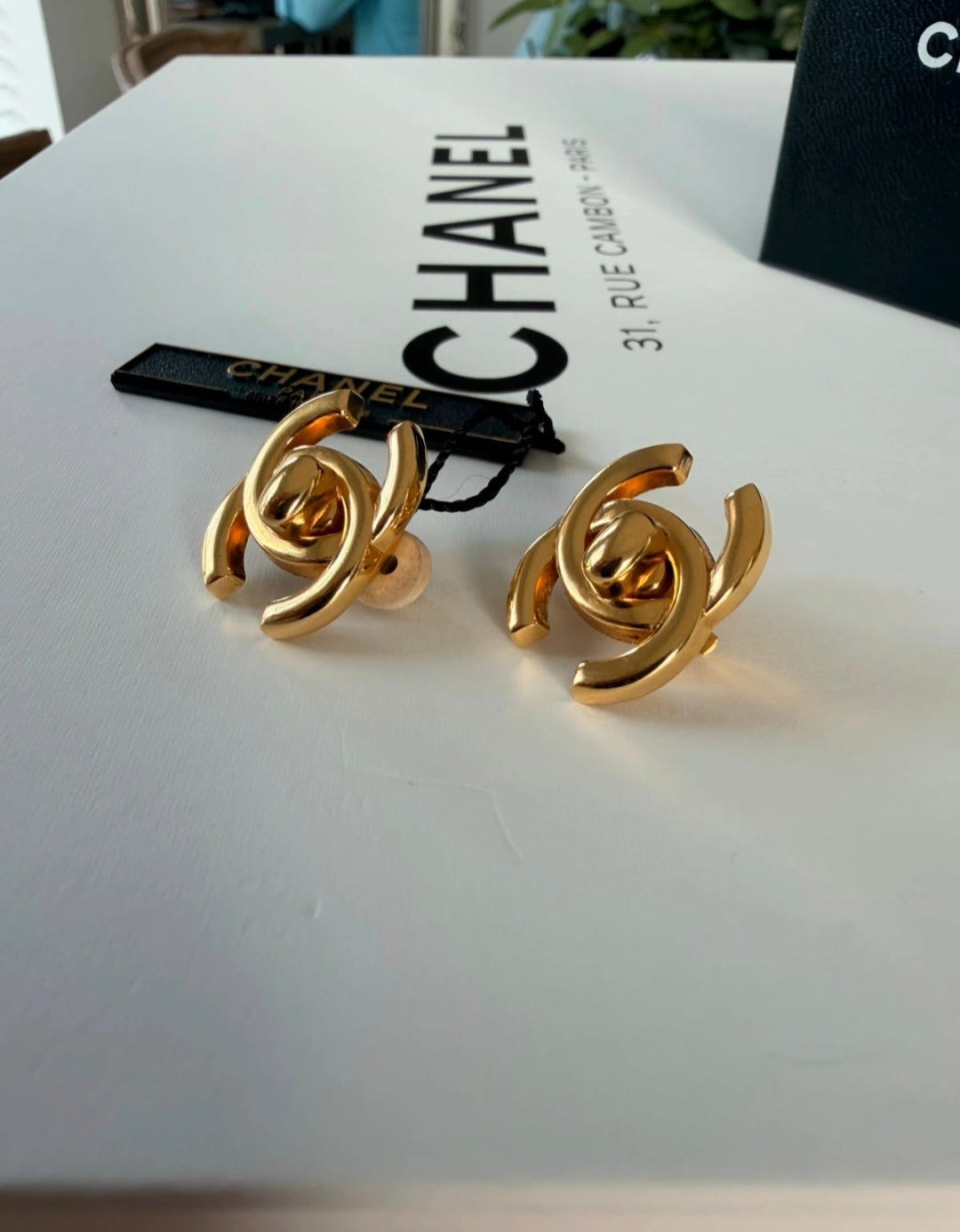 Chanel Turnlock CC Earrings 24k Gold Plated Clip On