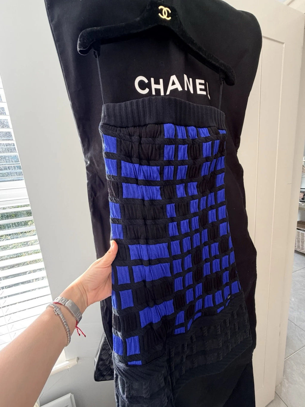 Chanel Checked Bandeau Mini Dress Black & Blue Runway Summer 2013
