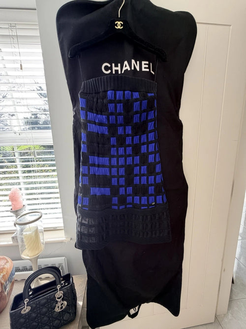Chanel Checked Bandeau Mini Dress Black & Blue Runway Summer 2013