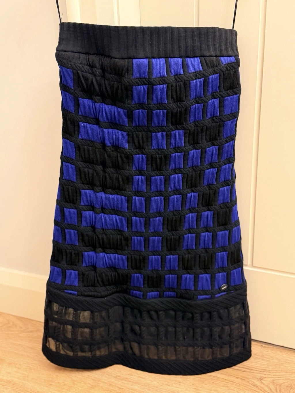 Chanel Checked Bandeau Mini Dress Black & Blue Runway Summer 2013