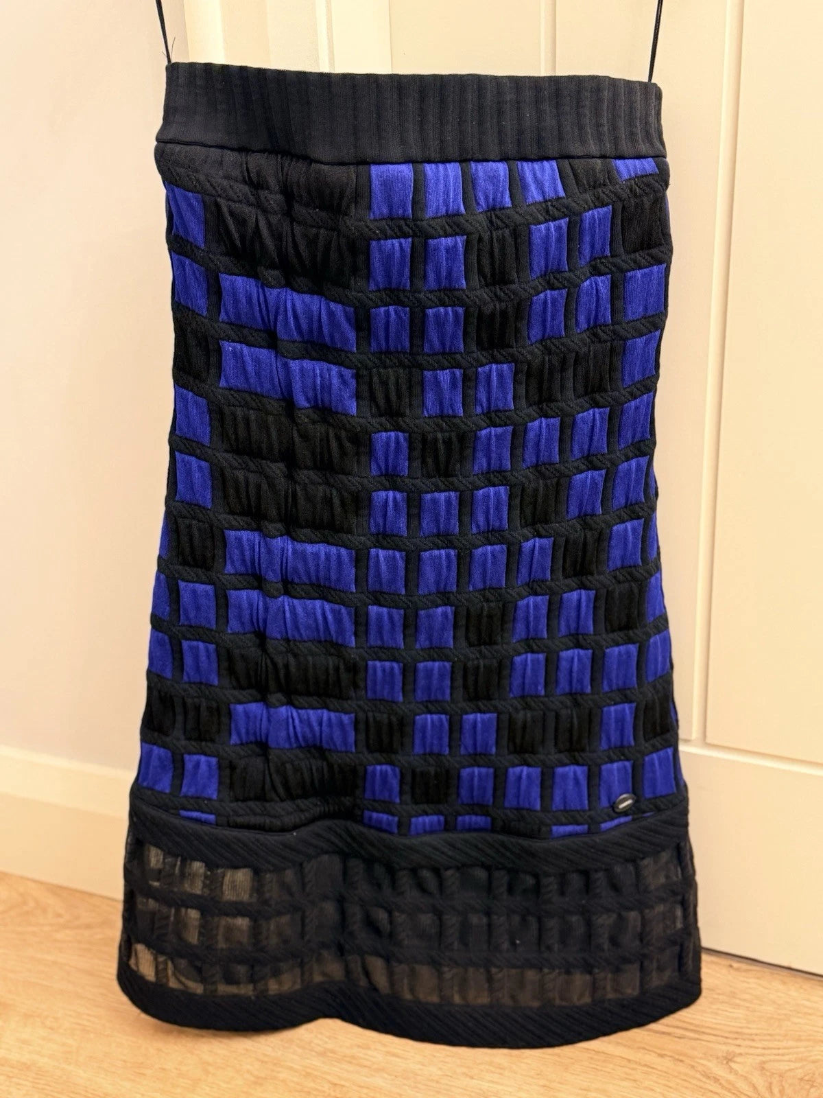 Chanel Checked Bandeau Mini Dress Black & Blue Runway Summer 2013