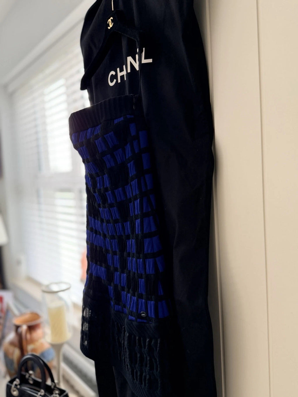 Chanel Checked Bandeau Mini Dress Black & Blue Runway Summer 2013